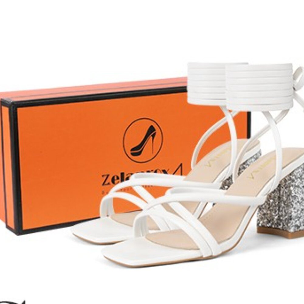 Elegant White and Sparkly Silver Women's Strappy Sandals sz.7